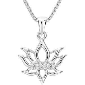 925 Sterling Silver Crescent Moon & Star Pendant Necklace with 0.02Ct G-H Diamon